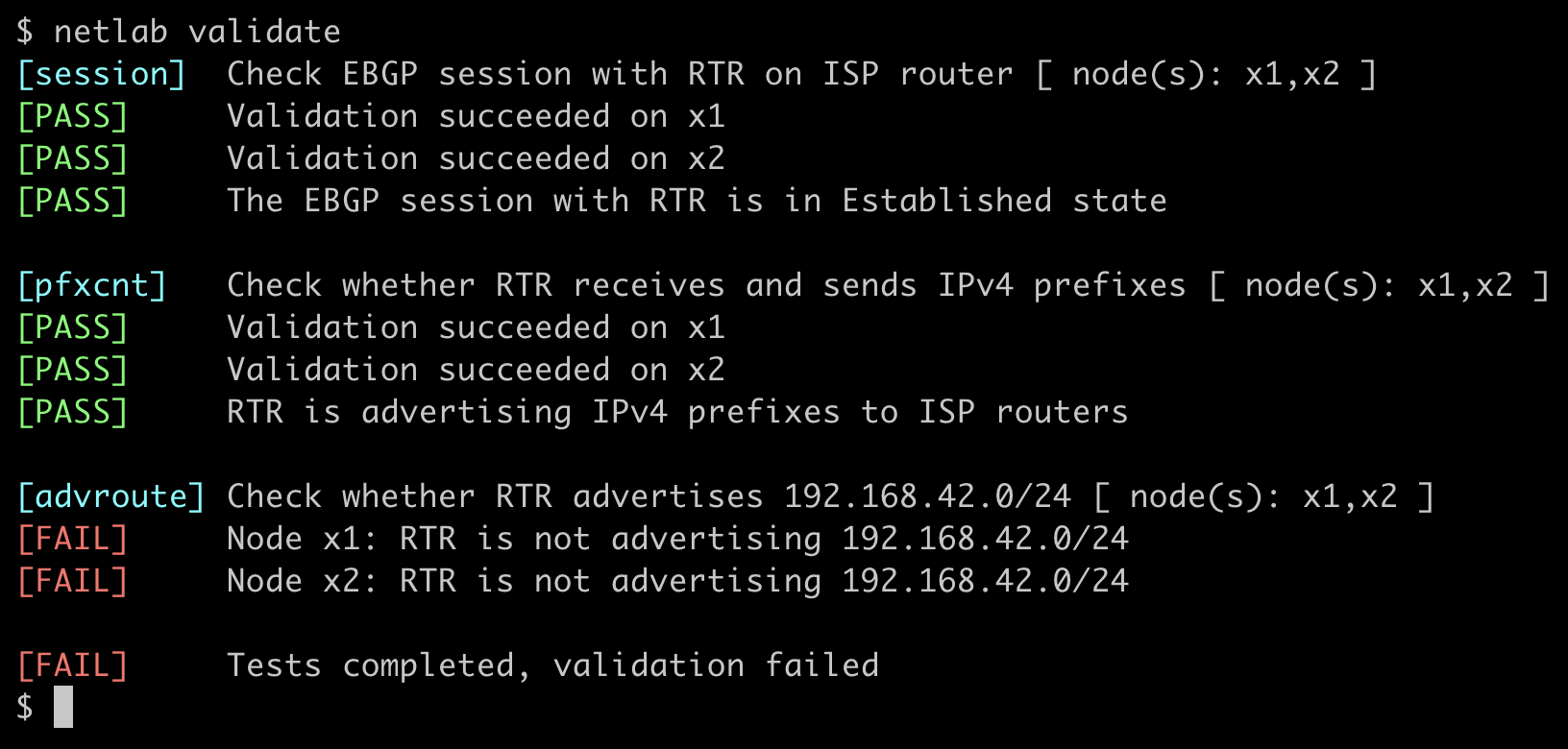 netlab validate sample run